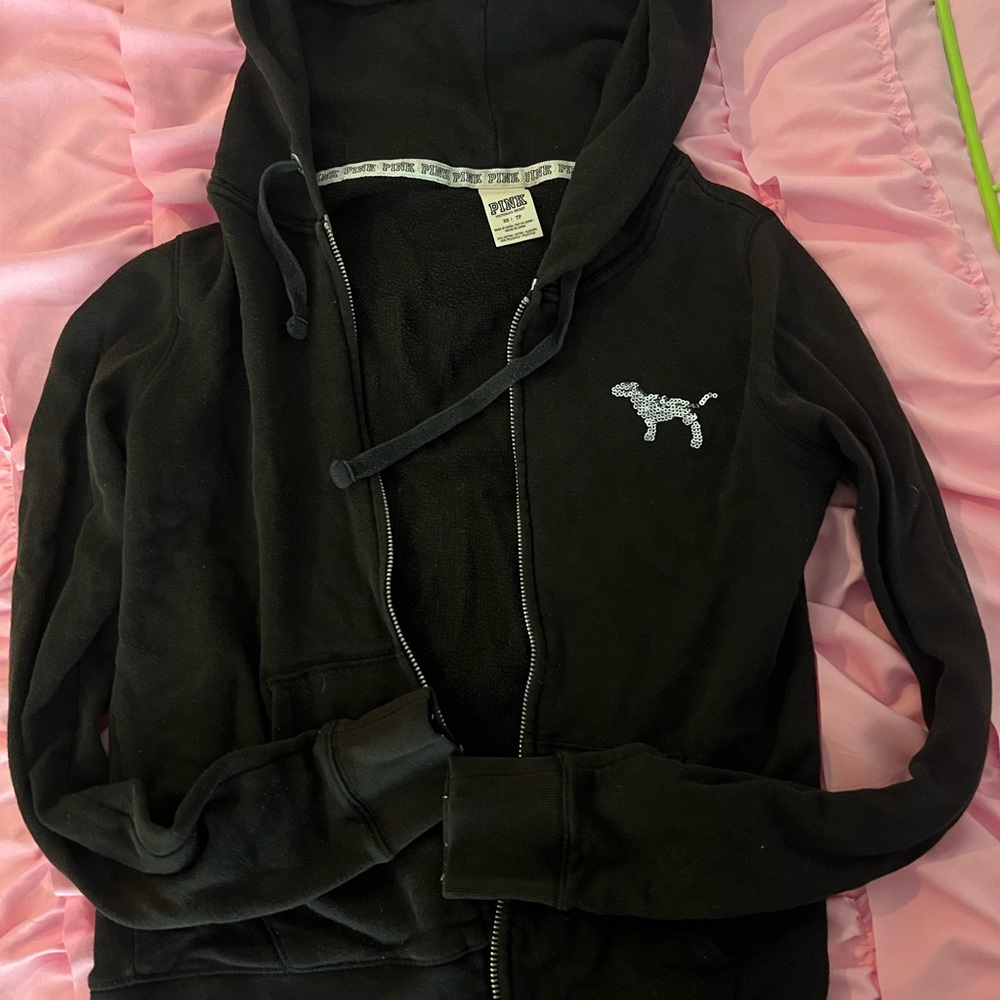 PINK Black Hoodie with Sequins EUC